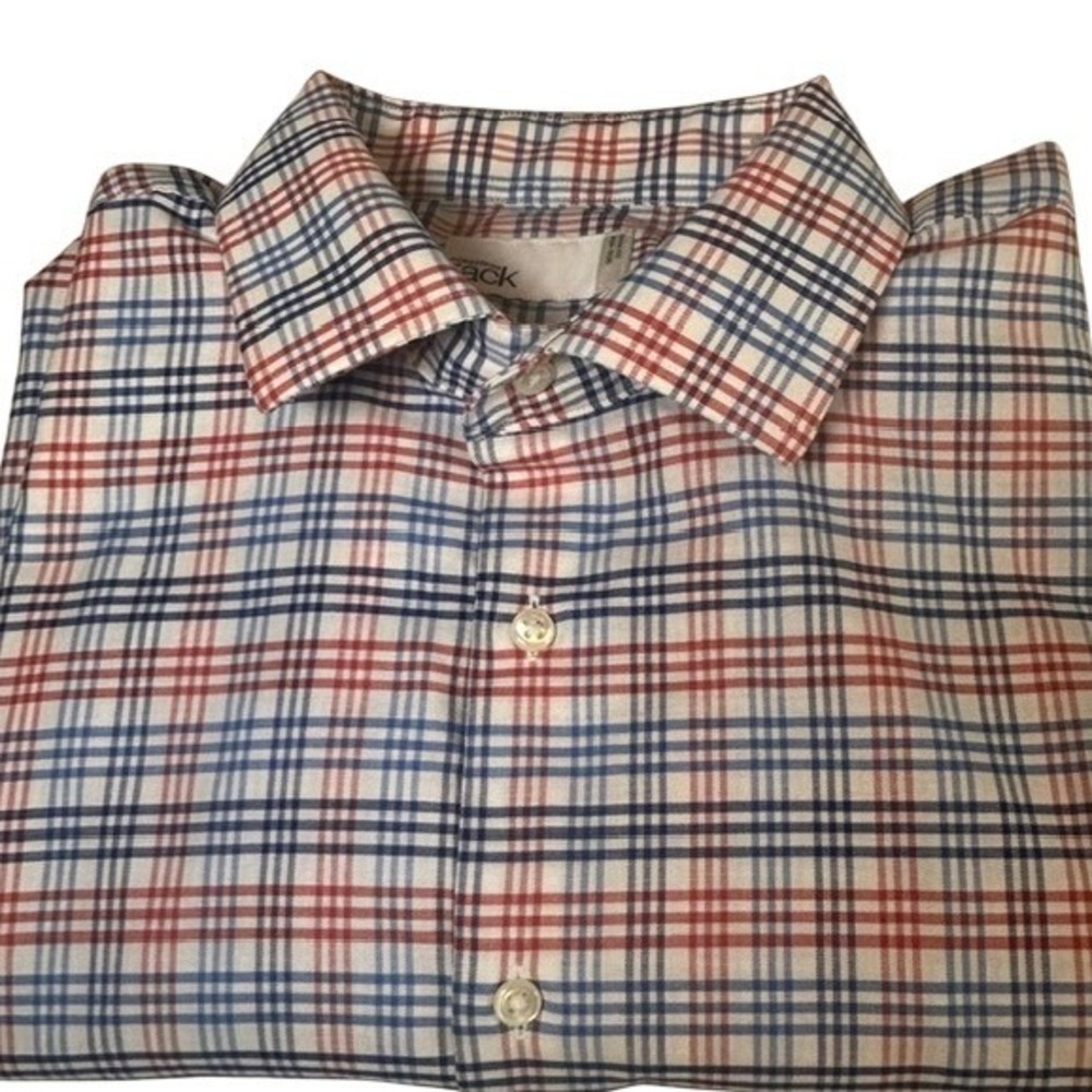 Nordstrom Rack Red White Blue Button‎ Up Dress Shirt 16 34-35 Trim Fit